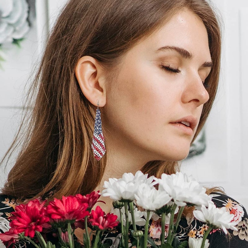 Madison Tyler Americana Collection USA Stars | Stripes Flag Chain Stud Earrings for Women - Image 4